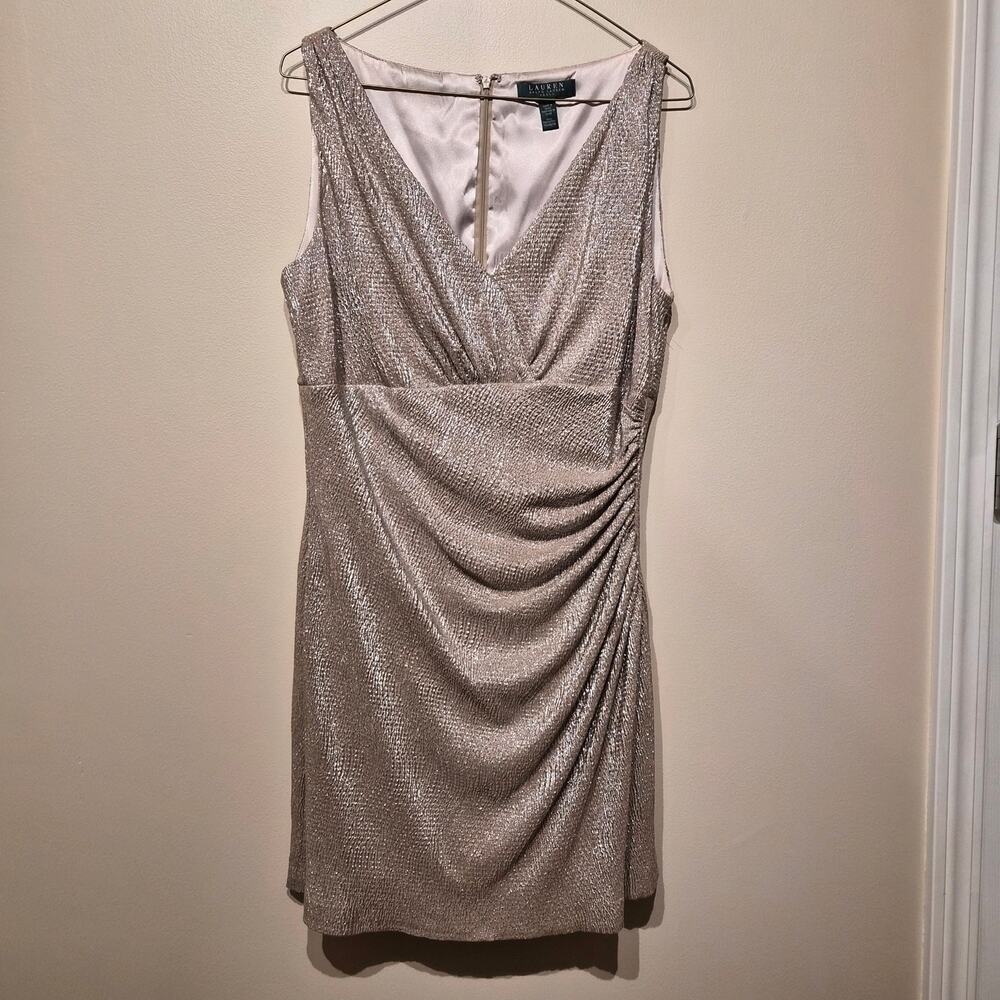Lauren Ralph Lauren Dress Size 12 Metallic Gold Cocktail Sleeveless Dress